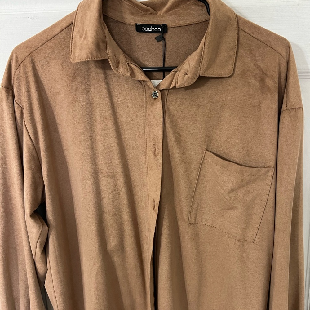Boohoo Tan Suede Shirt
